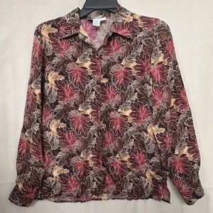 Petite Sophisticate 100% Silk Button Up Blouse Petite SP Brown Fall Fairy Vtg‎